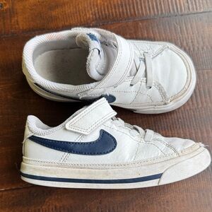 Nike Kids White Sneakers with Navy Accents